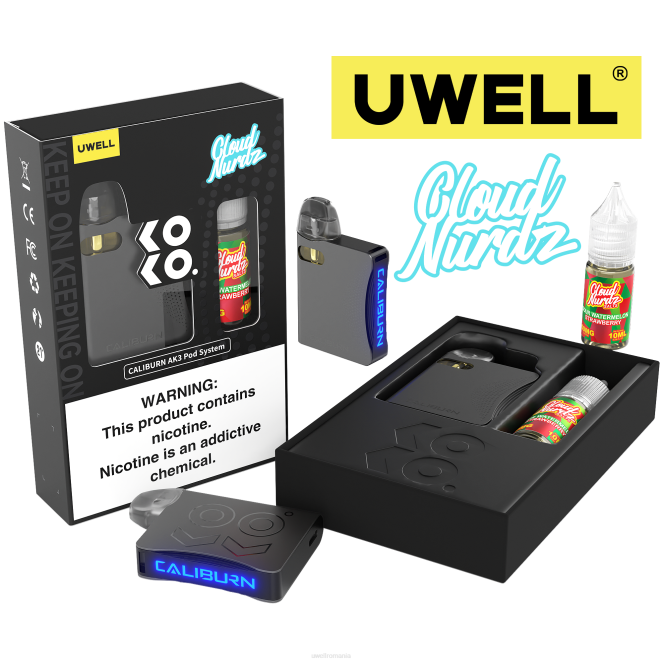 crl: gri/flv: piersic albastru zmeura L00F247 - UWELL puffs - UWELL CALIBURN AK3 kit + a3s 0.8ohm păstăi (x2) + daddy\'s vapor 10ml săruri 50mg