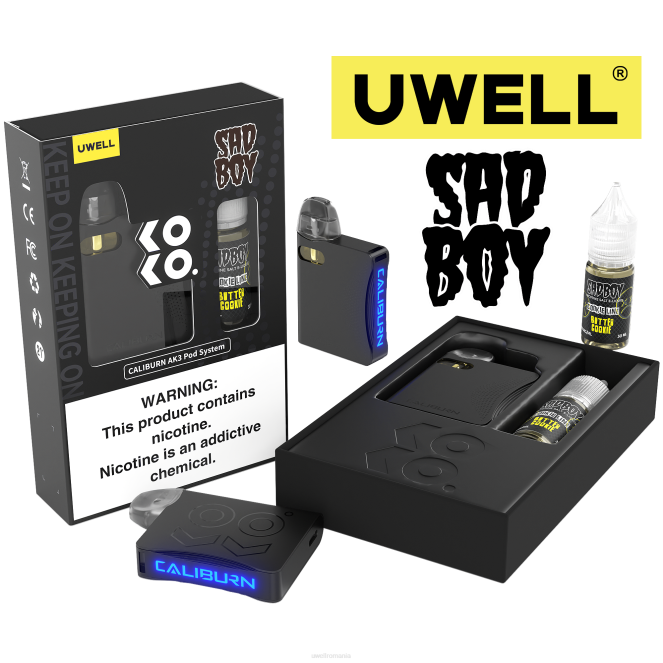crl: negru/flv: prăjitură cu cremă 50mg L00F243 - UWELL disposable vape - UWELL CALIBURN AK3 kit + a3s 0.8ohm păstăi (x2) + daddy's vapor 10ml săruri 50mg
