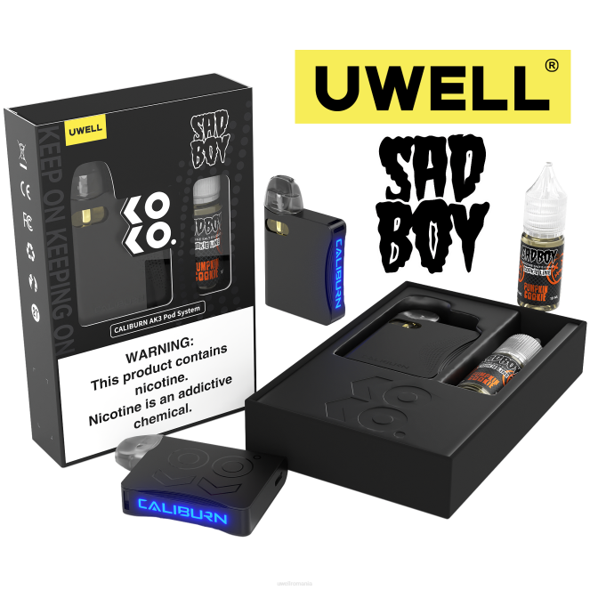 crl: negru/flv: prăjitură cu dovleac 50mg L00F239 - UWELL store - UWELL CALIBURN AK3 kit + a3s 0.8ohm păstăi (x2) + daddy's vapor 10ml săruri 50mg