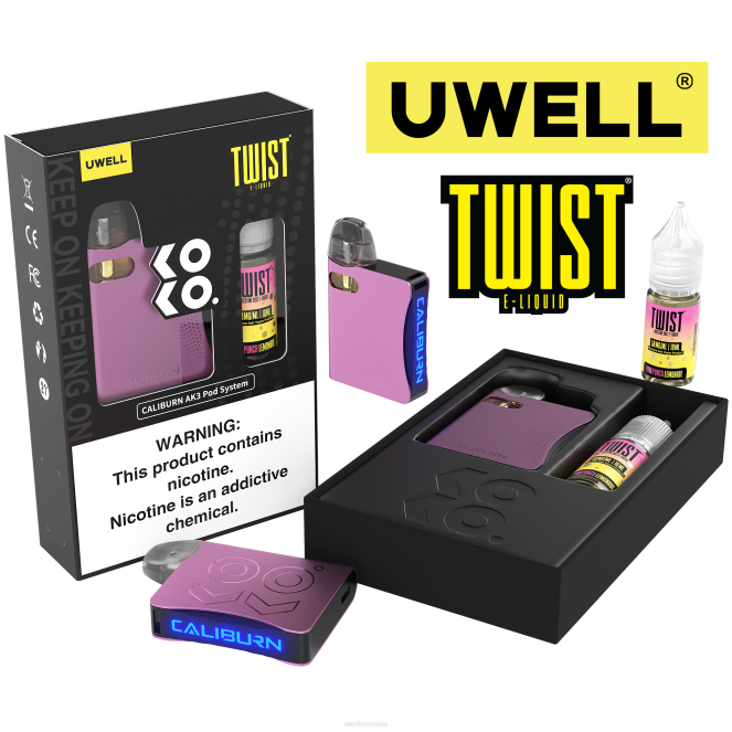 crl: roz/flv: limonadă punch roz 50mg L00F241 - UWELL Romania - UWELL CALIBURN AK3 kit + a3s 0.8ohm păstăi (x2) + daddy's vapor 10ml săruri 50mg