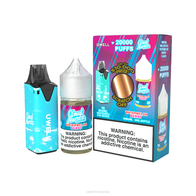 clr: albastru/flv: pepene verde cu gheață 50mg L00F206 - UWELL Bucharest - UWELL V6 dispozitiv de unică folosință + daddy's vapor 30ml suc - pachet colab