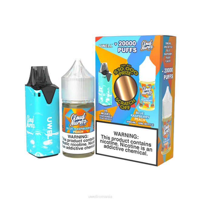 clr: albastru/flv: piersic albastru zmeura 50mg L00F203 - UWELL disposable vape - UWELL V6 dispozitiv de unică folosință + daddy's vapor 30ml suc - pachet colab
