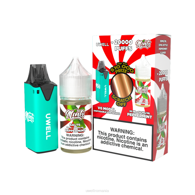 clr: cyan/flv: mentă 50mg L00F211 - UWELL Romania - UWELL V6 dispozitiv de unică folosință + daddy's vapor 30ml suc - pachet colab