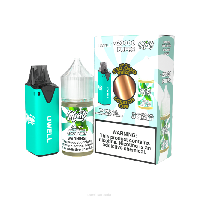 clr: cyan/flv: menta rece 50mg L00F210 - caliburn e cigarette - UWELL V6 dispozitiv de unică folosință + daddy's vapor 30ml suc - pachet colab