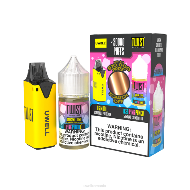 clr: galben/flv: punch roz înghețat 50mg L00F218 - UWELL vape flavors - UWELL V6 dispozitiv de unică folosință + daddy's vapor 30ml suc - pachet colab