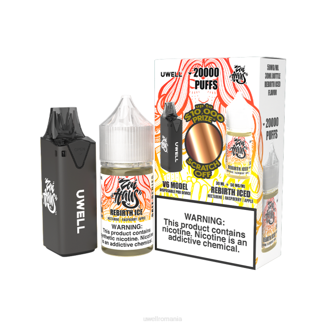 clr: negru/flv: rebirth iced 50mg L00F221 - UWELL Romania - UWELL V6 dispozitiv de unică folosință + daddy's vapor 30ml suc - pachet colab