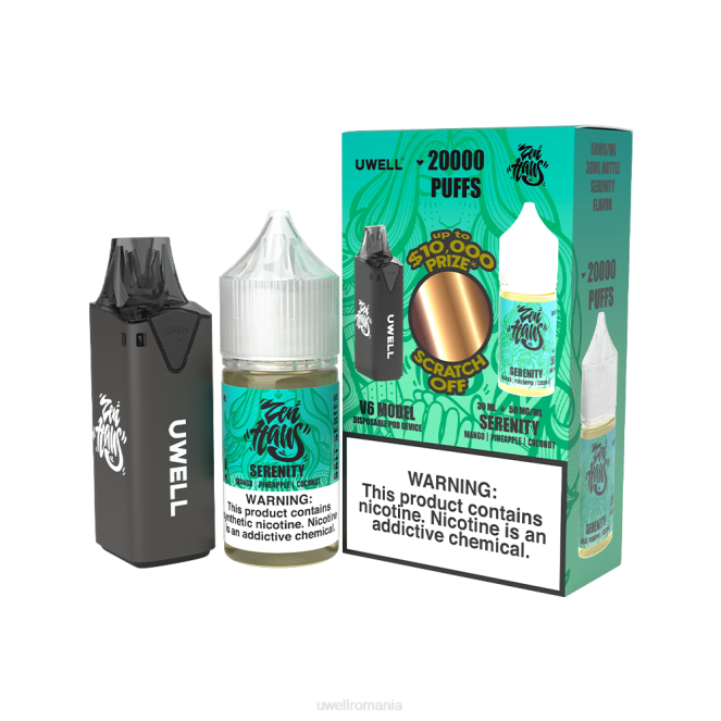 clr: negru/flv: serenity 50mg L00F222 - tigara electronica UWELL - UWELL V6 dispozitiv de unică folosință + daddy's vapor 30ml suc - pachet colab