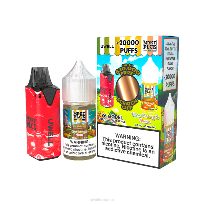 clr: red/flv: feijoa ananas guava 48mg L00F207 - UWELL puffs - UWELL V6 dispozitiv de unică folosință + daddy's vapor 30ml suc - pachet colab